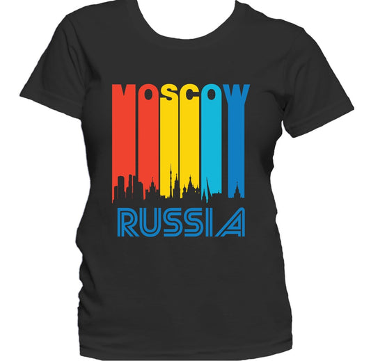 Retro 1970's Style Moscow Russia Cityscape Downtown Skyline Women's T-Shirt