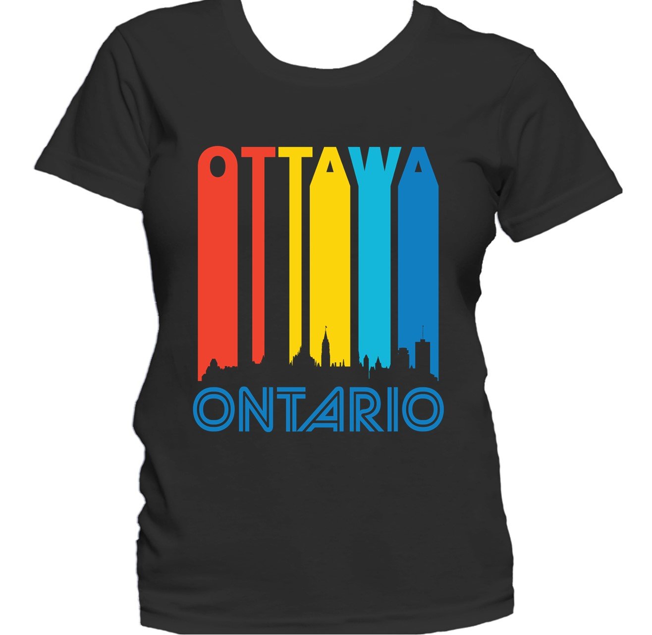 Retro 1970's Style Ottawa Ontario Cityscape Downtown Skyline Women's T-Shirt