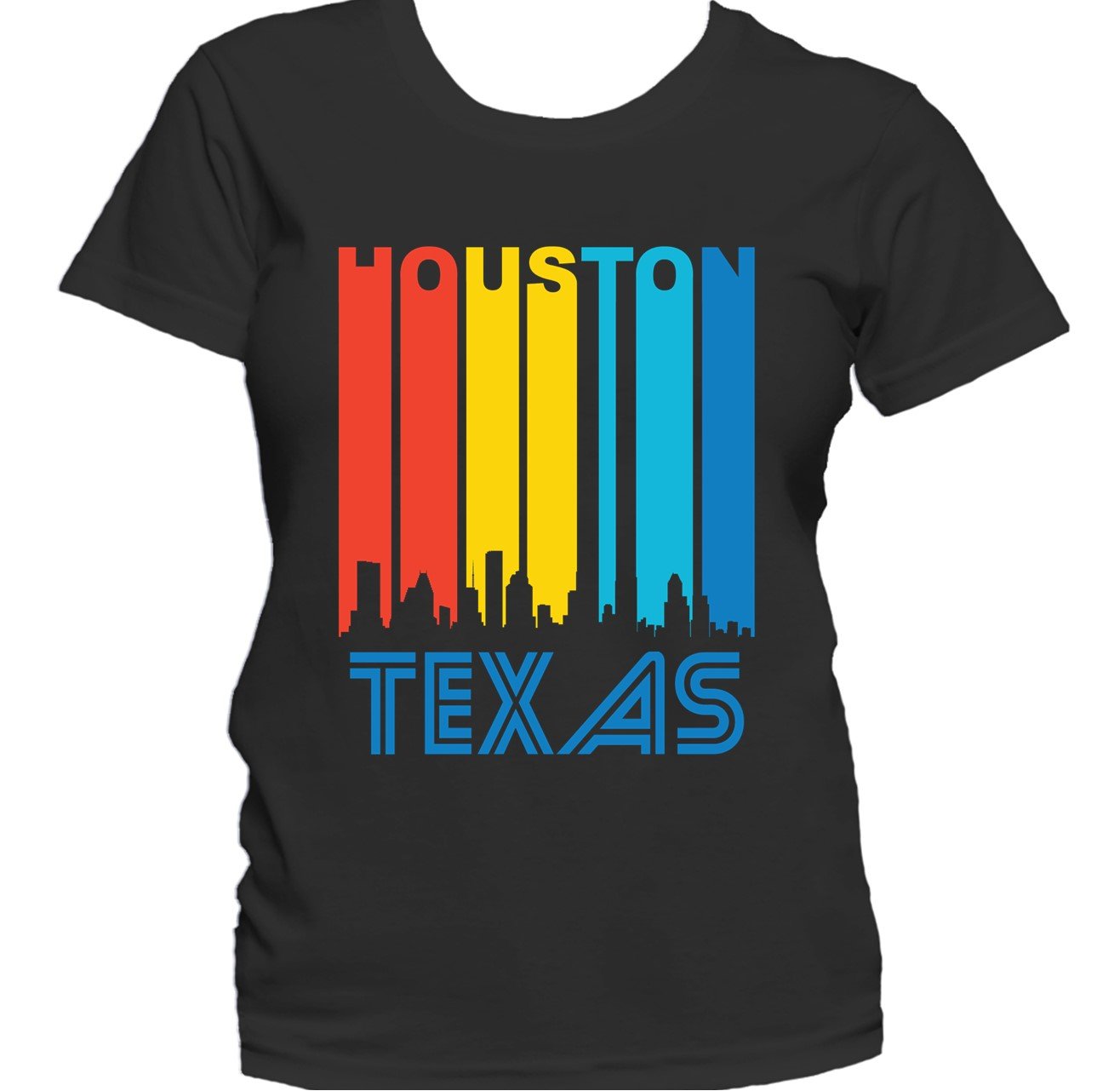 Retro 1970's Style Houston Texas Cityscape Downtown Skyline Women's T-Shirt