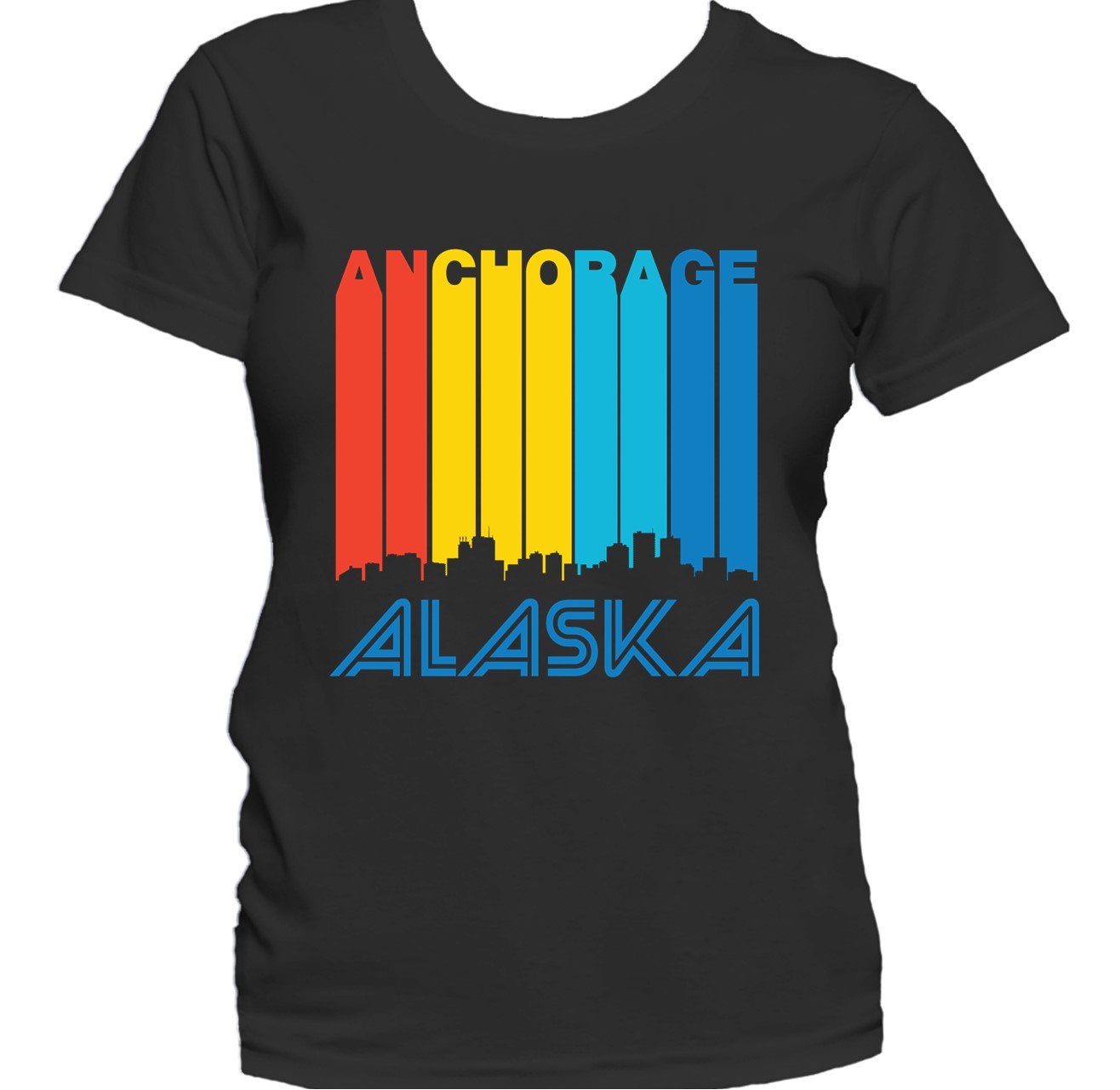 Retro 1970's Style Anchorage Alaska Downtown Skyline Women's T-Shirt