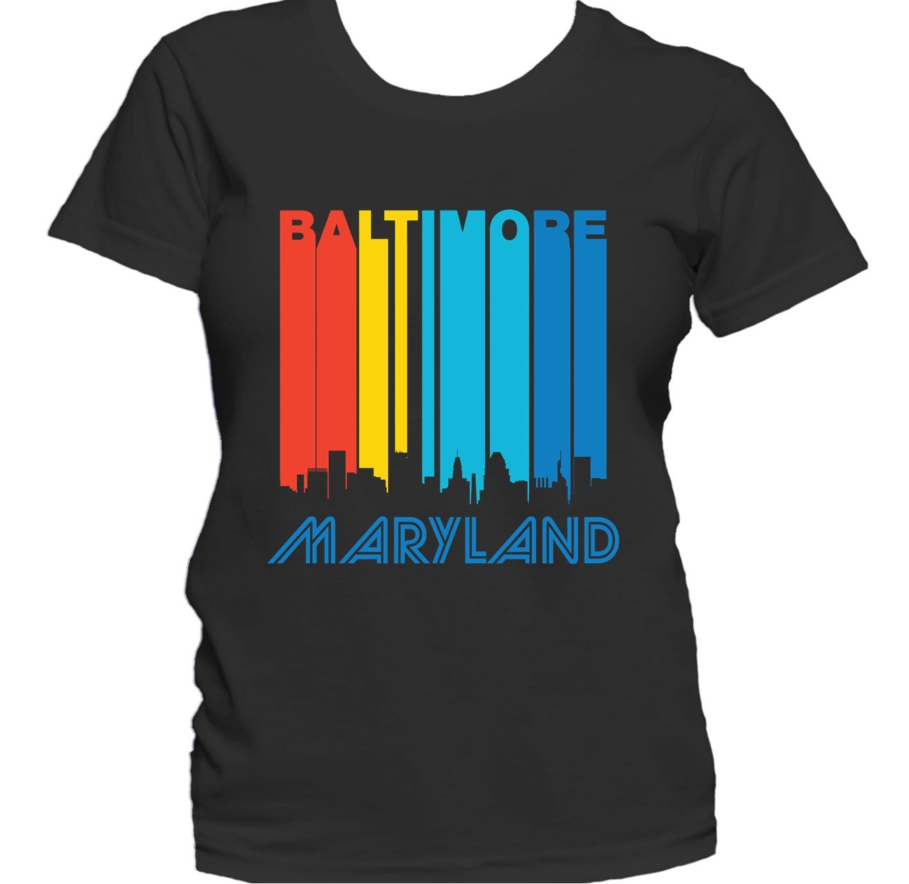 Retro 1970's Style Baltimore Maryland Downtown Skyline Women's T-Shirt