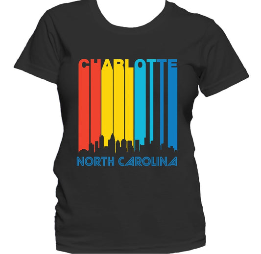 Retro 1970's Style Charlotte North Carolina Downtown Skyline Women's T-Shirt