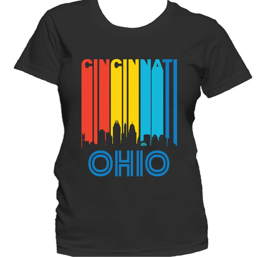 Retro 1970's Style Cincinnati Ohio Cityscape Downtown Skyline Women's T-Shirt