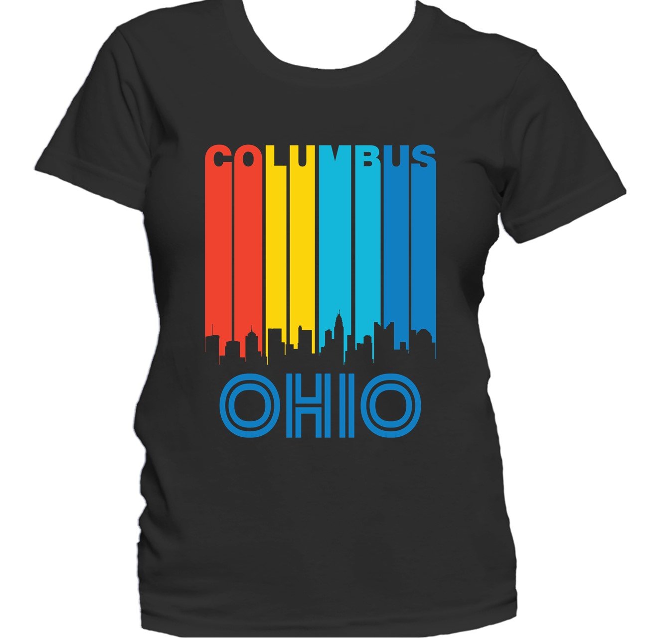 Retro 1970's Style Columbus Ohio Cityscape Downtown Skyline Women's T-Shirt