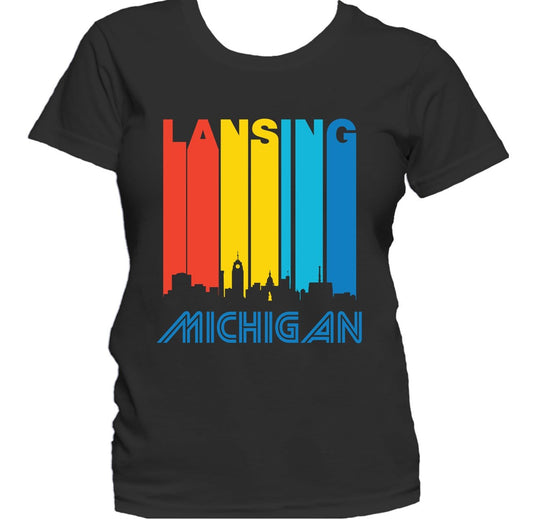 Retro 1970's Style Lansing Michigan Downtown Skyline Women's T-Shirt