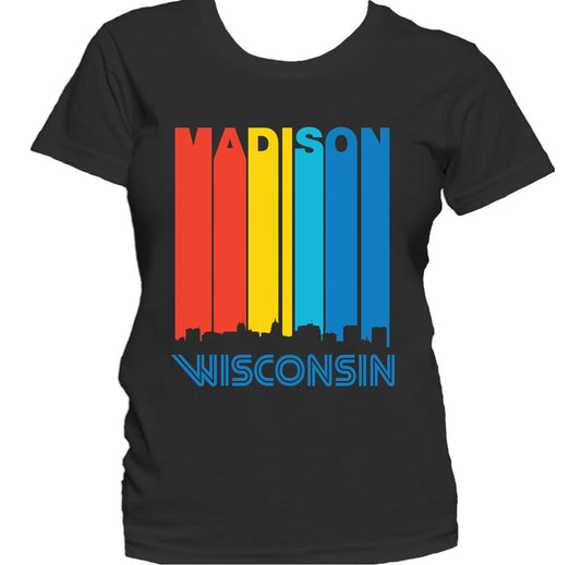 Retro 1970's Style Madison Wisconsin Downtown Skyline Women's T-Shirt