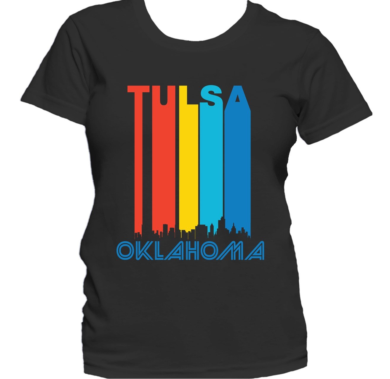 Retro 1970's Style Tulsa Oklahoma Cityscape Downtown Skyline Women's T-Shirt
