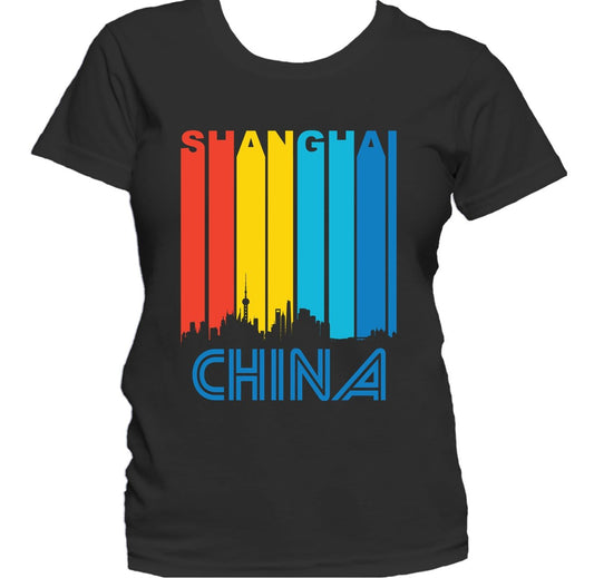 Retro 1970's Style Shanghai China Cityscape Downtown Skyline Women's T-Shirt