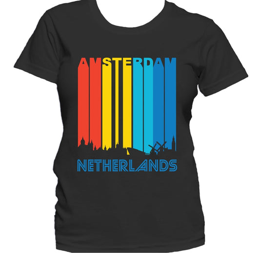 Retro 1970's Style Amsterdam Netherlands Cityscape Downtown Skyline Women's T-Shirt