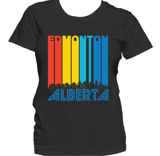 Retro 1970's Style Edmonton Alberta Canada Skyline Cityscape Women's T-Shirt