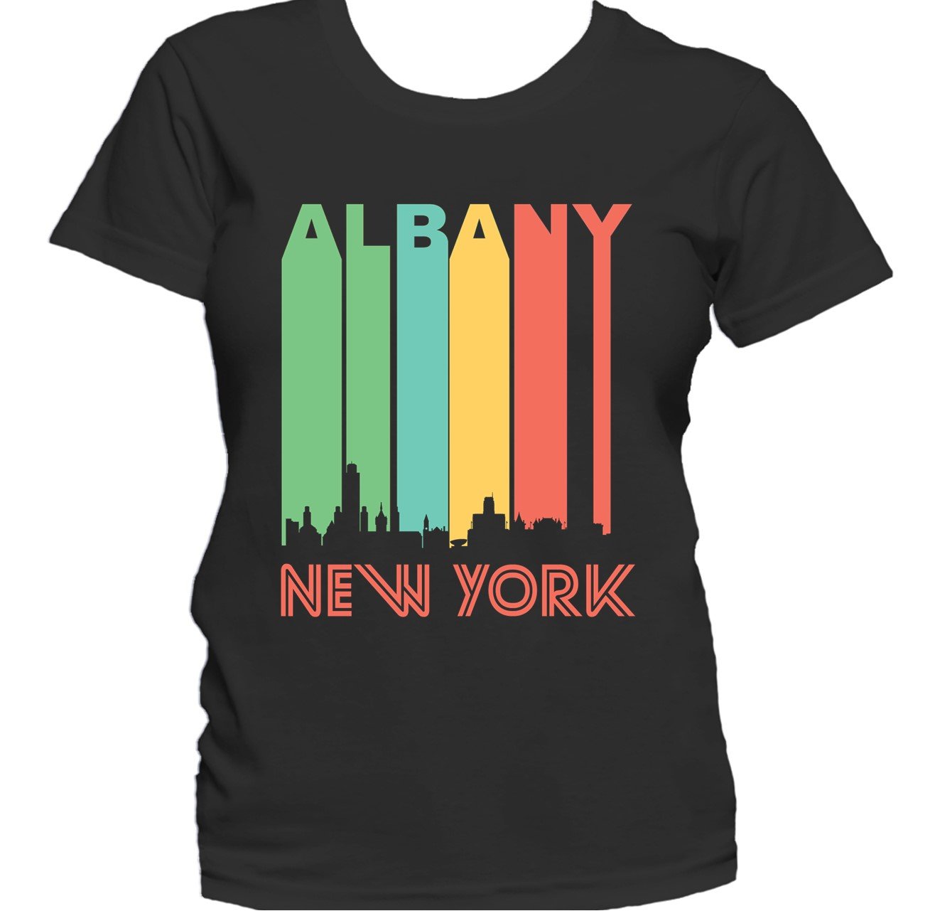 Retro 1970's Style Albany New York Cityscape Downtown Skyline Women's T-Shirt