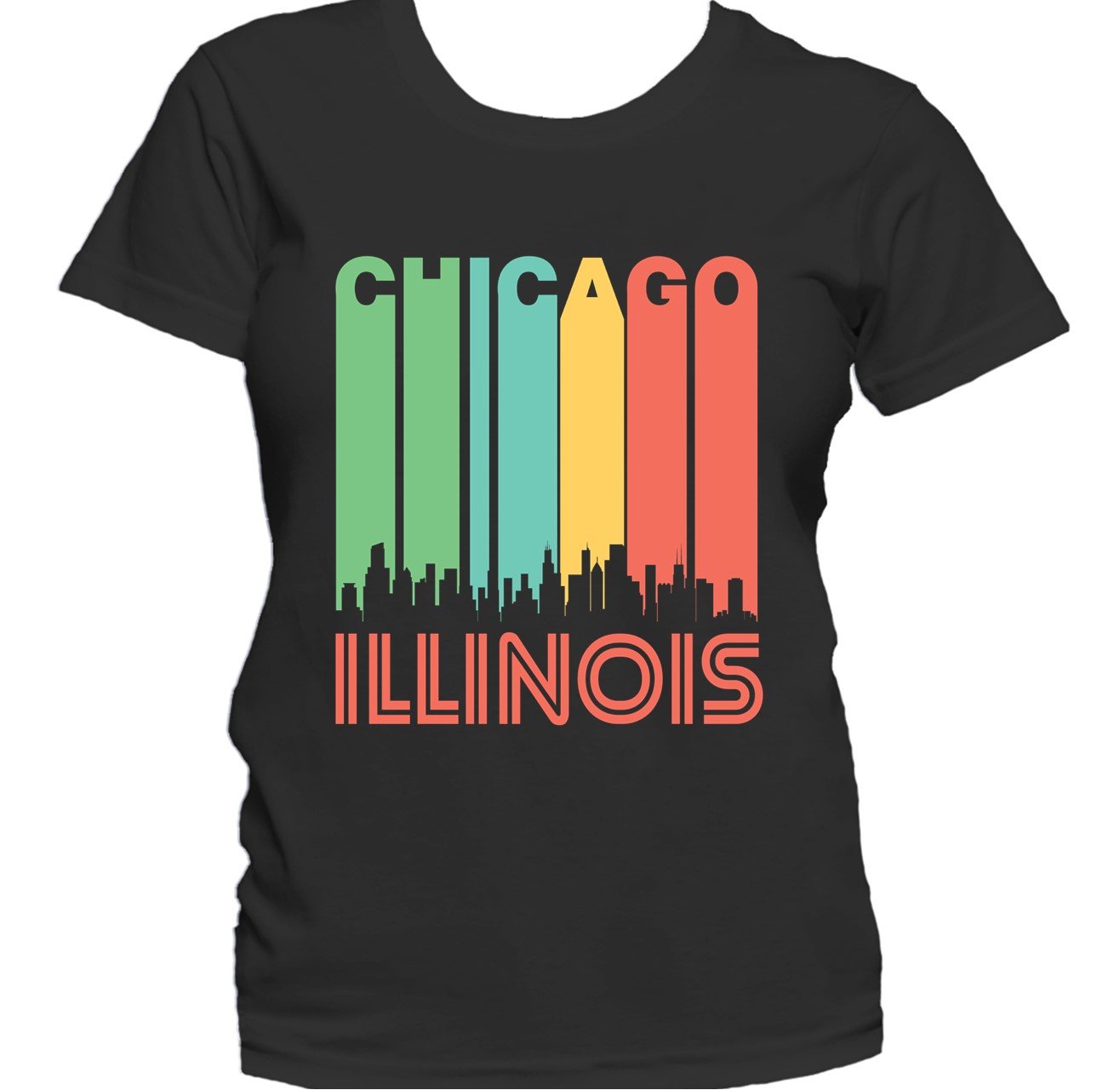 Retro 1970's Style Chicago Illinois Cityscape Downtown Skyline Women's T-Shirt