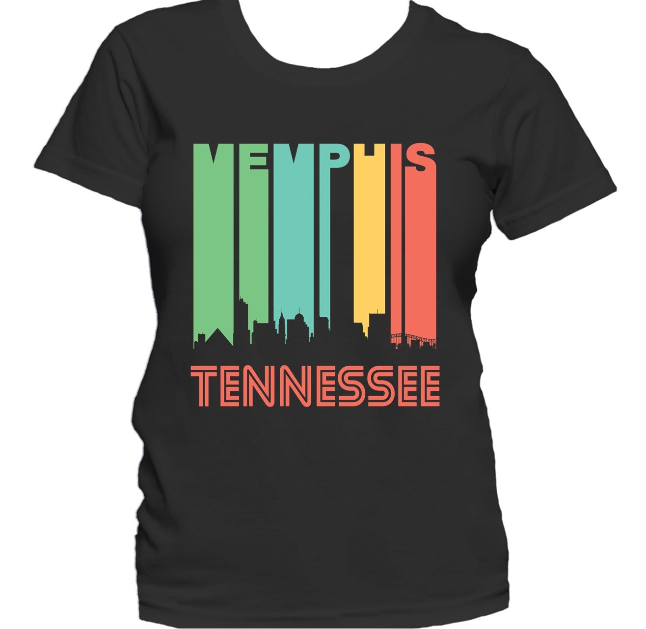 Retro 1970's Style Memphis Tennessee Cityscape Downtown Skyline Women's T-Shirt