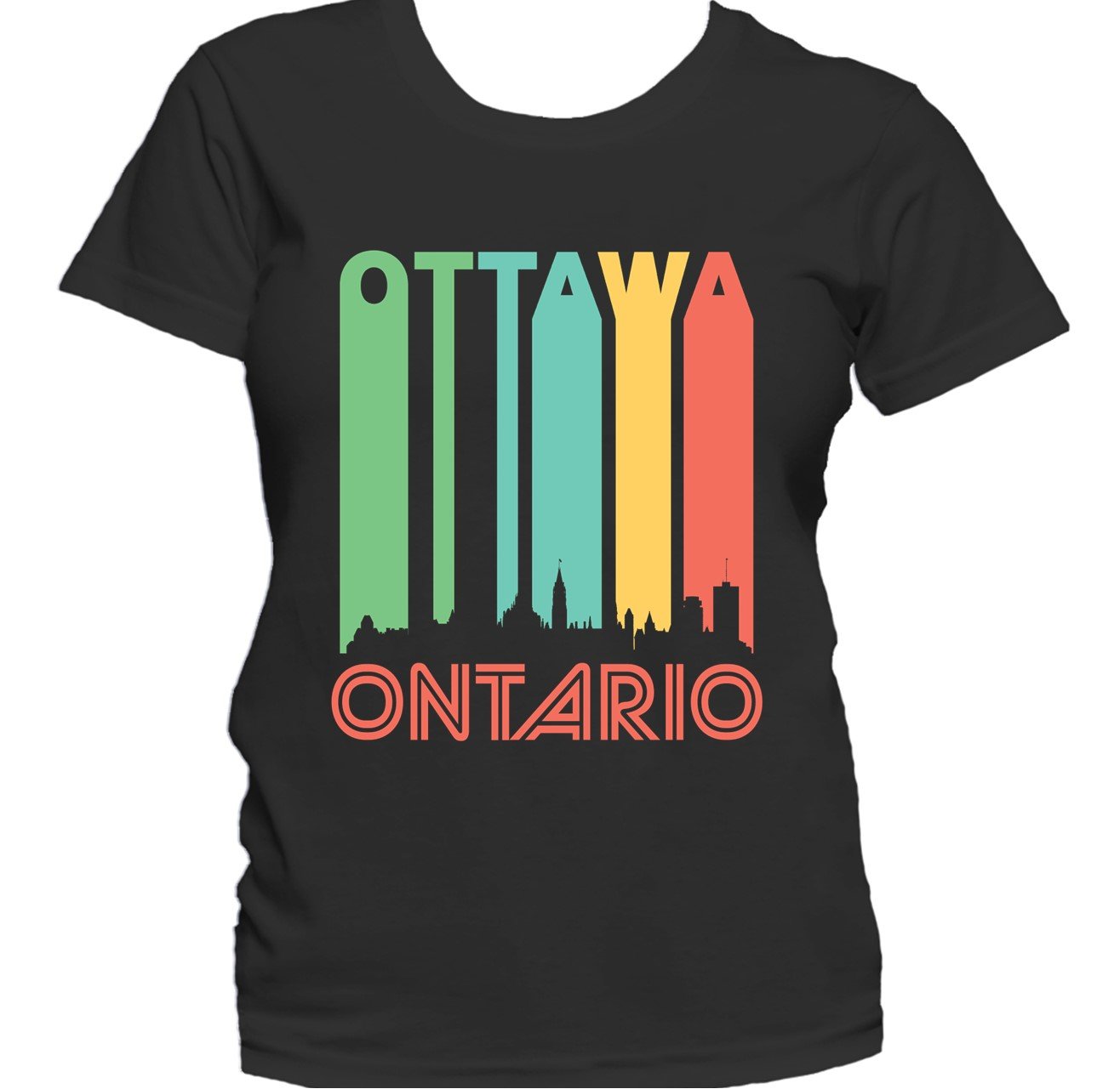 Retro 1970's Style Ottawa Ontario Cityscape Downtown Skyline Women's T-Shirt
