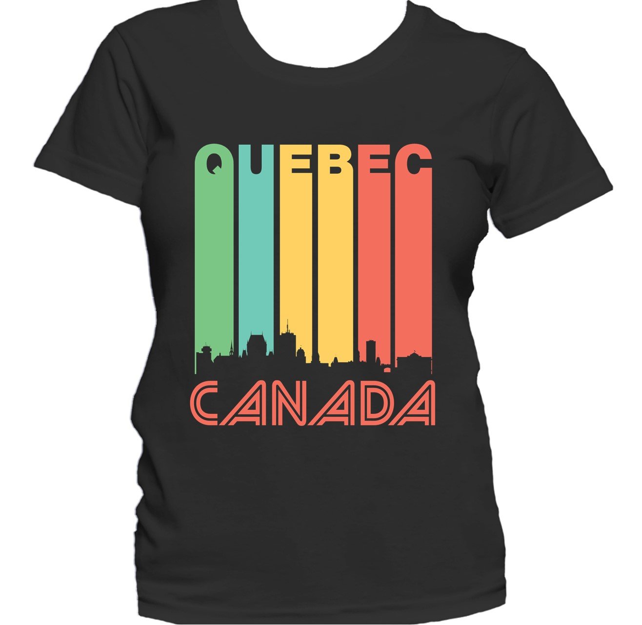 Retro 1970's Style Quebec Canada Cityscape Downtown Skyline Women's T-Shirt