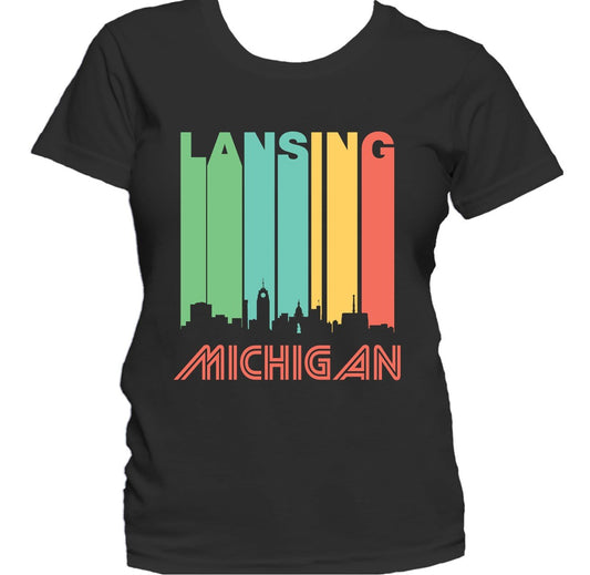 Retro 1970's Style Lansing Michigan Downtown Skyline Women's T-Shirt