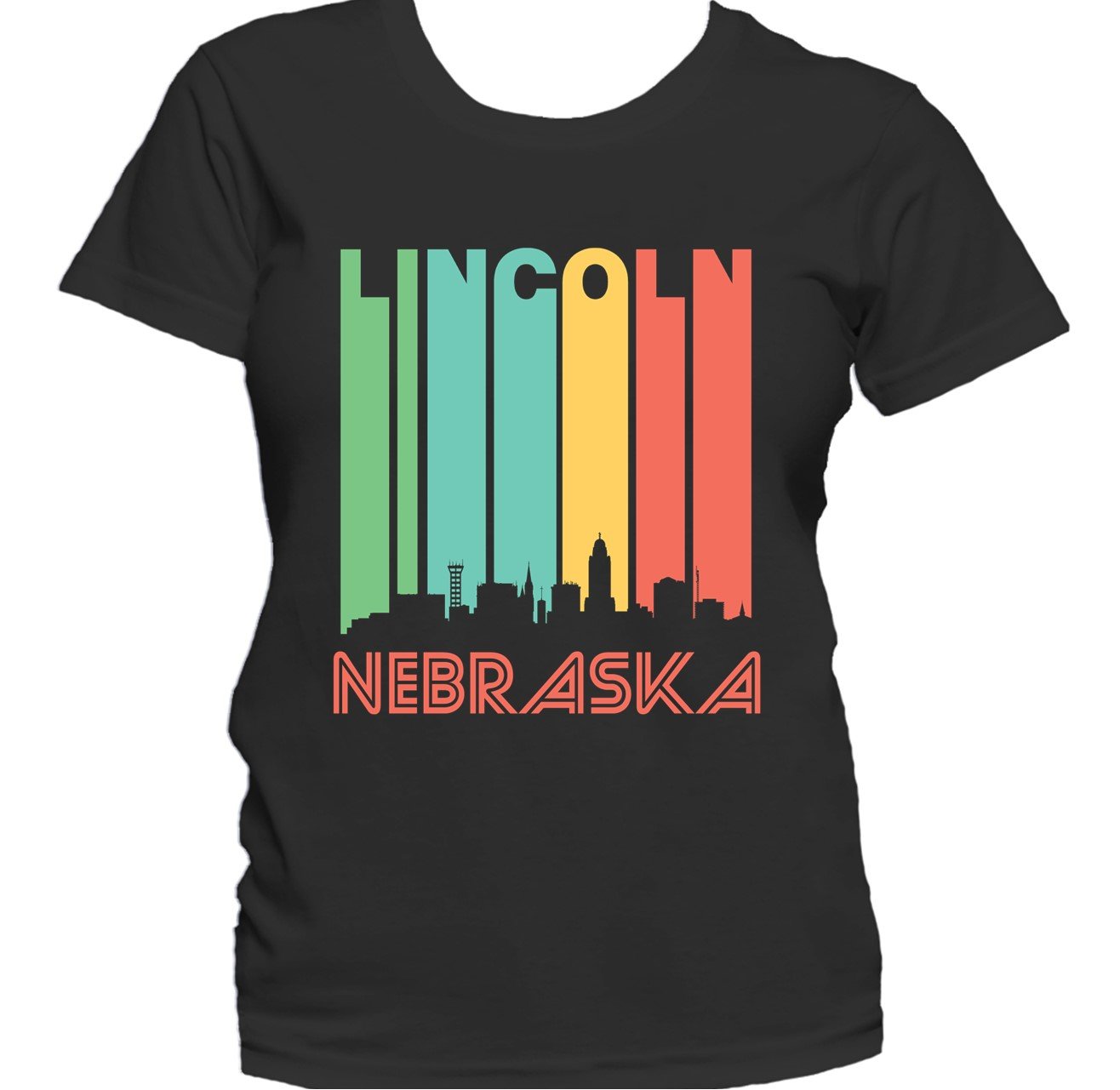 Retro 1970's Style Lincoln Nebraska Downtown Skyline Women's T-Shirt