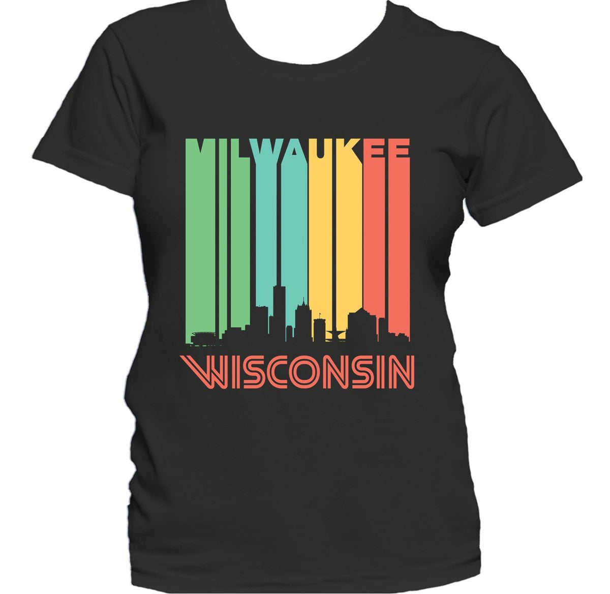 Retro 1970's Style Milwaukee Wisconsin Downtown Skyline Women's T-Shirt