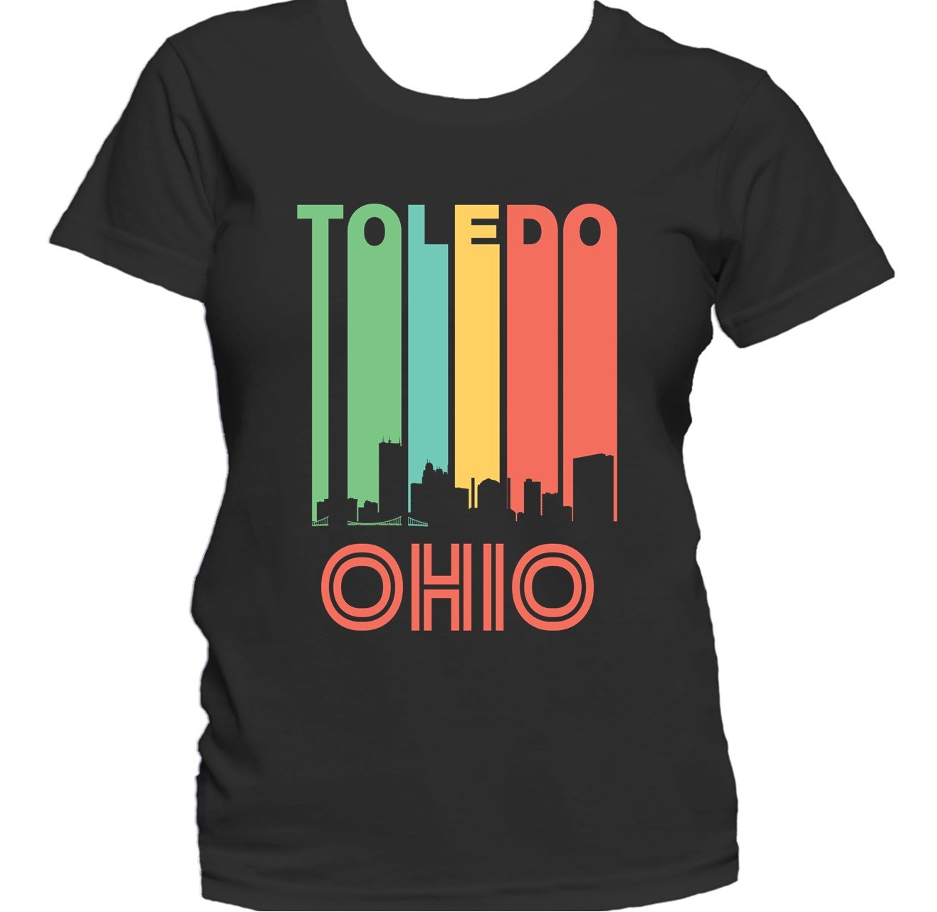 Retro 1970's Style Toledo Ohio Cityscape Downtown Skyline Women's T-Shirt