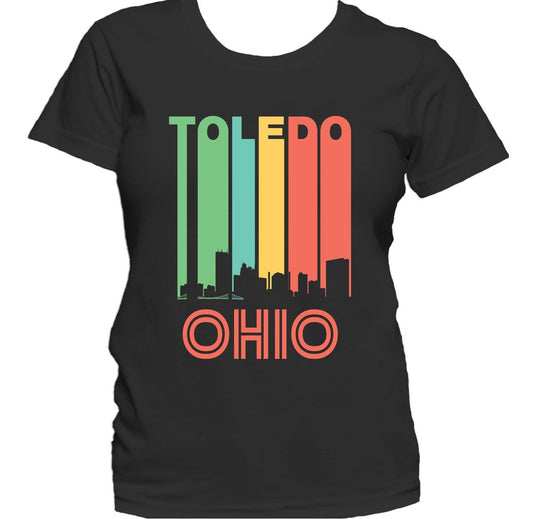 Retro 1970's Style Toledo Ohio Cityscape Downtown Skyline Women's T-Shirt