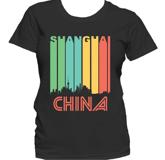 Retro 1970's Style Shanghai China Cityscape Downtown Skyline Women's T-Shirt