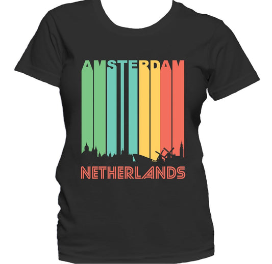 Retro 1970's Style Amsterdam Netherlands Cityscape Downtown Skyline Women's T-Shirt