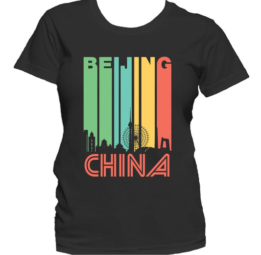 Retro 1970's Style Beijing China Cityscape Downtown Skyline Women's T-Shirt
