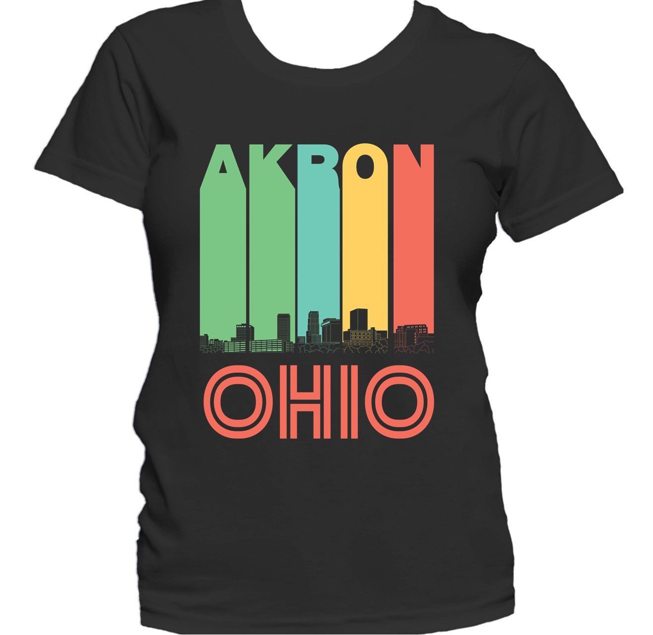 Retro 1970's Style Akron Ohio Skyline Women's T-Shirt