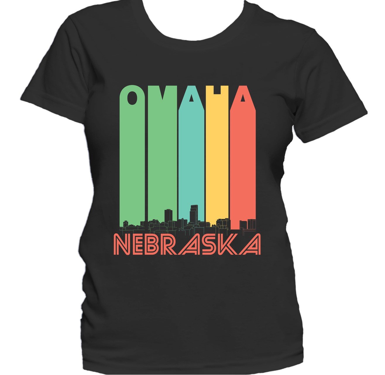 Retro 1970's Style Omaha Nebraska Skyline Women's T-Shirt