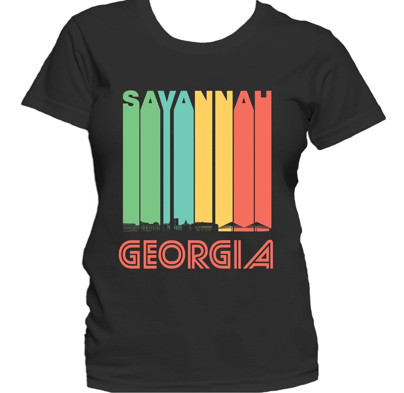 Retro 1970's Style Savannah Georgia Skyline Women's T-Shirt
