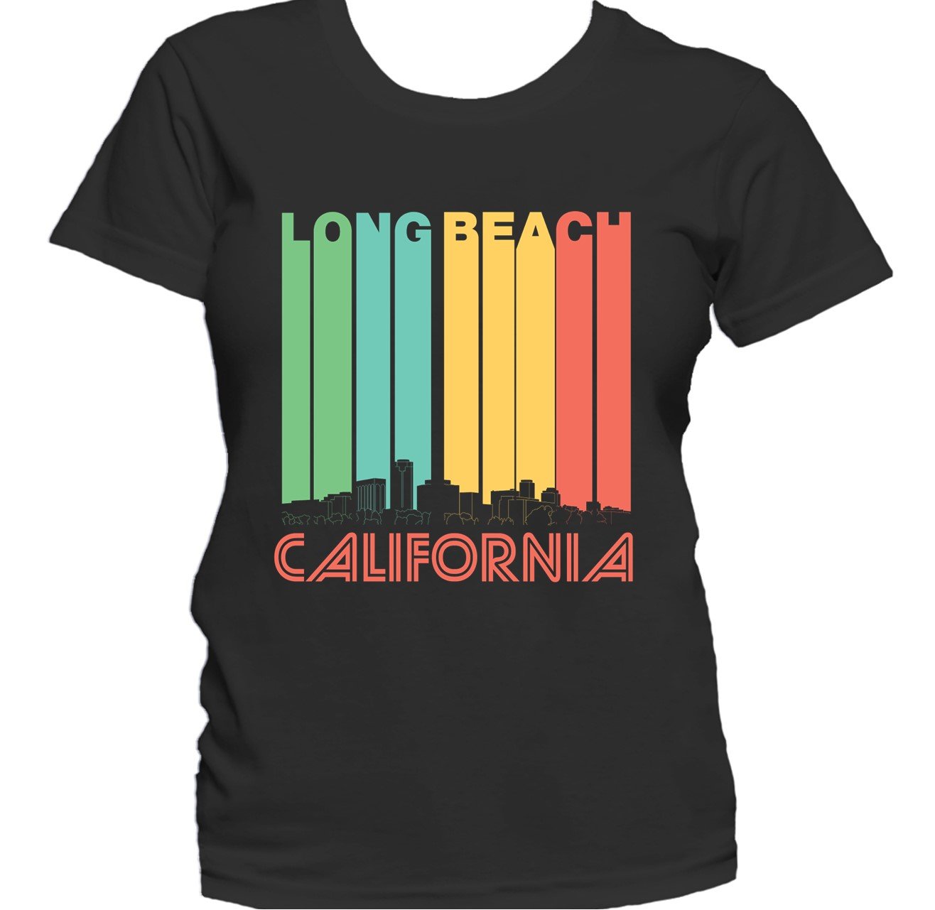 Retro 1970's Style Long Beach California Skyline Women's T-Shirt