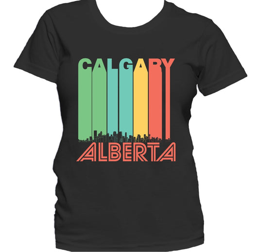 Retro 1970's Style Calgary Alberta Canada Skyline Cityscape Women's T-Shirt