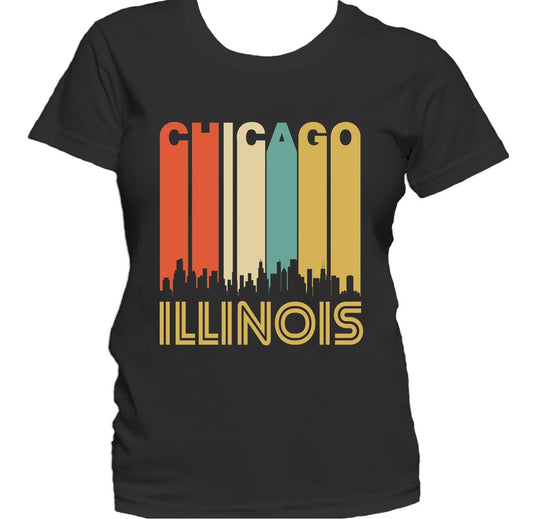 Retro 1970's Style Chicago Illinois Cityscape Downtown Skyline Women's T-Shirt