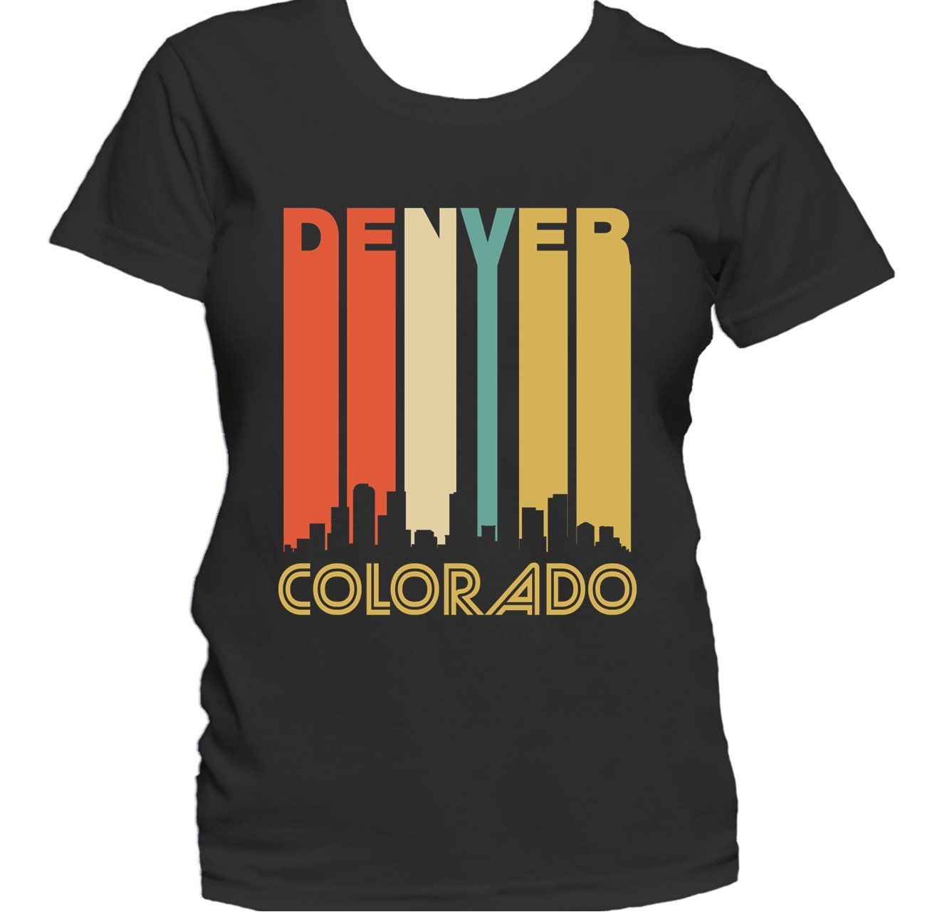 Retro 1970's Style Denver Colorado Cityscape Downtown Skyline Women's T-Shirt