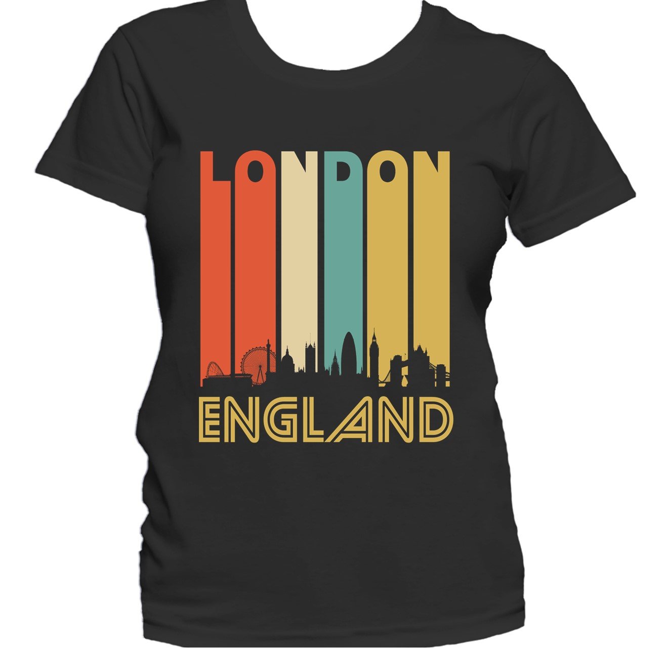Retro 1970's Style London England Cityscape Downtown Skyline Women's T-Shirt