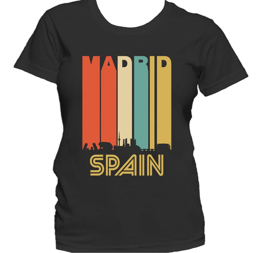 Retro 1970's Style Madrid Spain Cityscape Downtown Skyline Women's T-Shirt