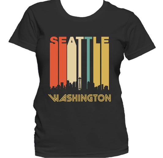Retro 1970's Style Seattle Washington Cityscape Downtown Skyline Women's T-Shirt