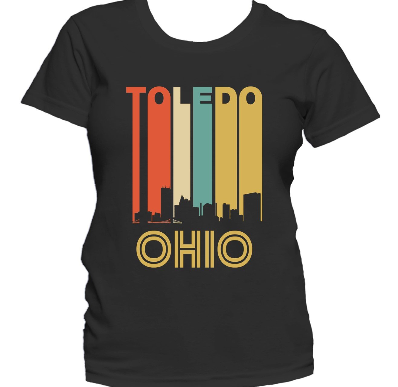 Retro 1970's Style Toledo Ohio Cityscape Downtown Skyline Women's T-Shirt