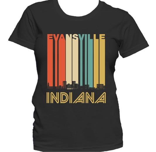 Retro 1970's Style Evansville Indiana Skyline Women's T-Shirt