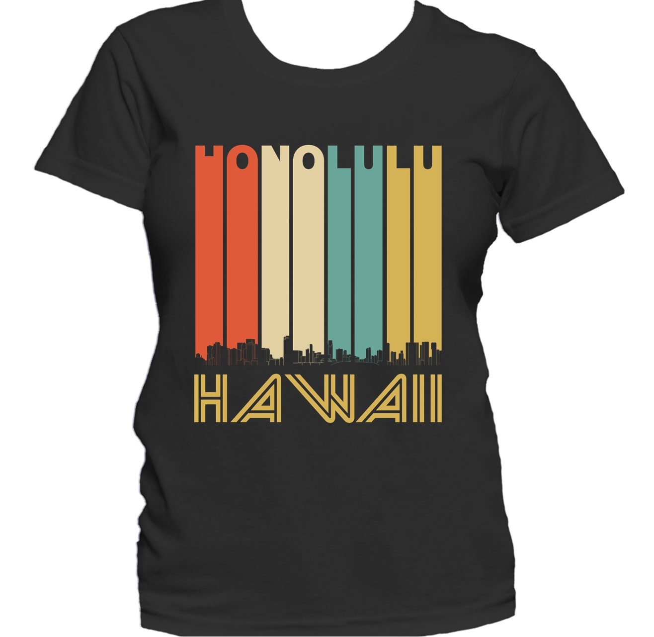 Retro 1970's Style Honolulu Hawaii Skyline Women's T-Shirt