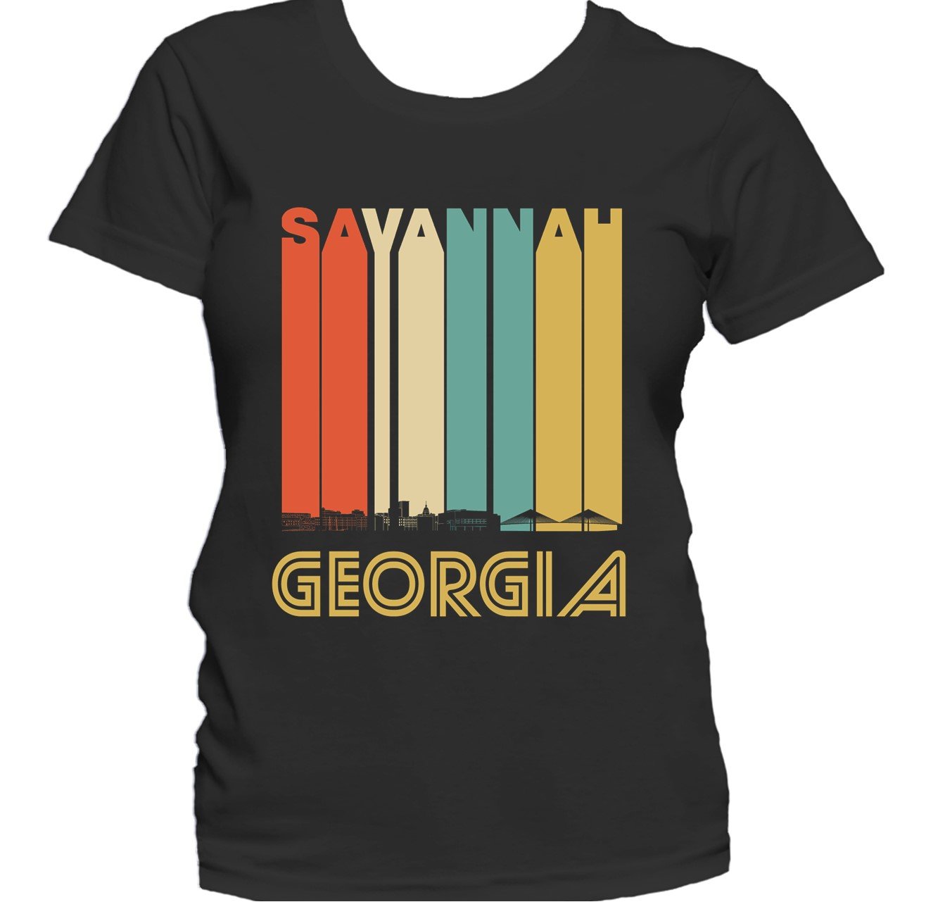 Retro 1970's Style Savannah Georgia Skyline Women's T-Shirt