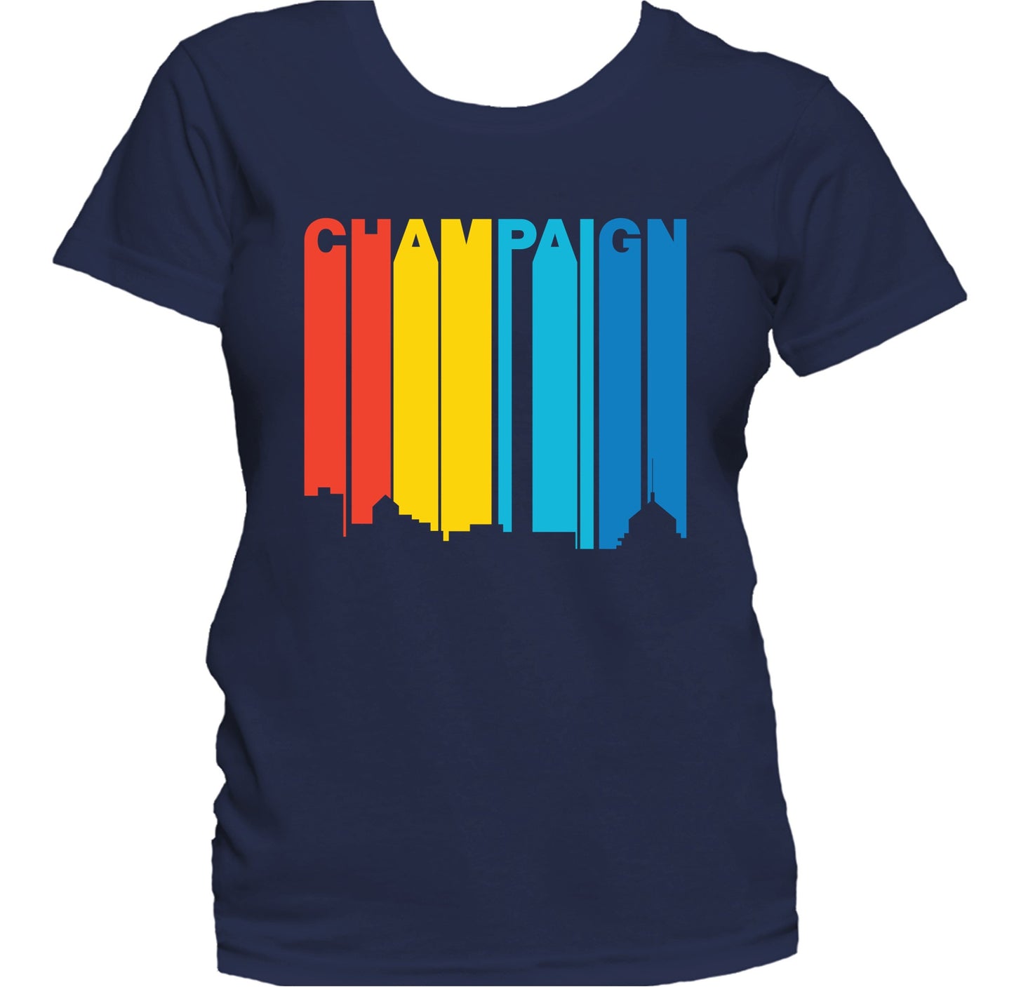 Retro 1970's Style Champaign Illinois Skyline Women's T-Shirt