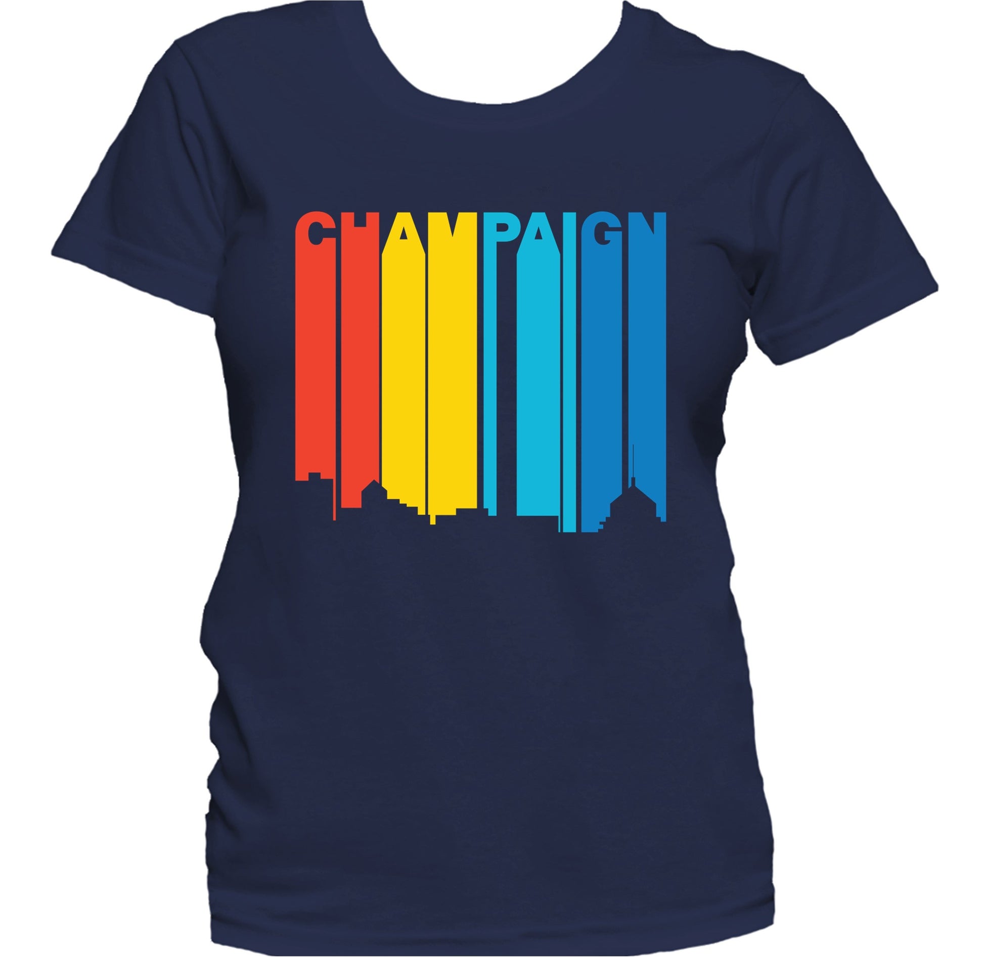 Retro 1970's Style Champaign Illinois Skyline Women's T-Shirt