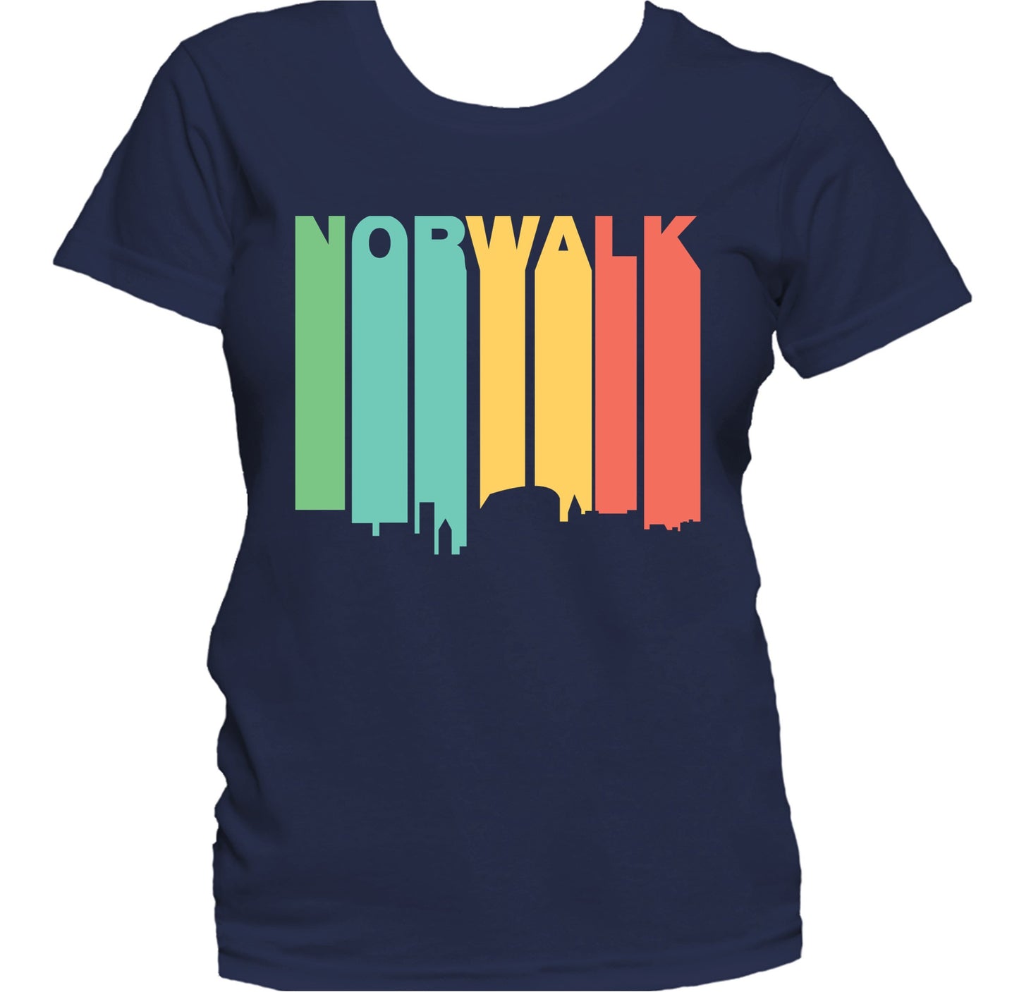 Retro 1970's Style Norwalk Connecticut Skyline Women's T-Shirt