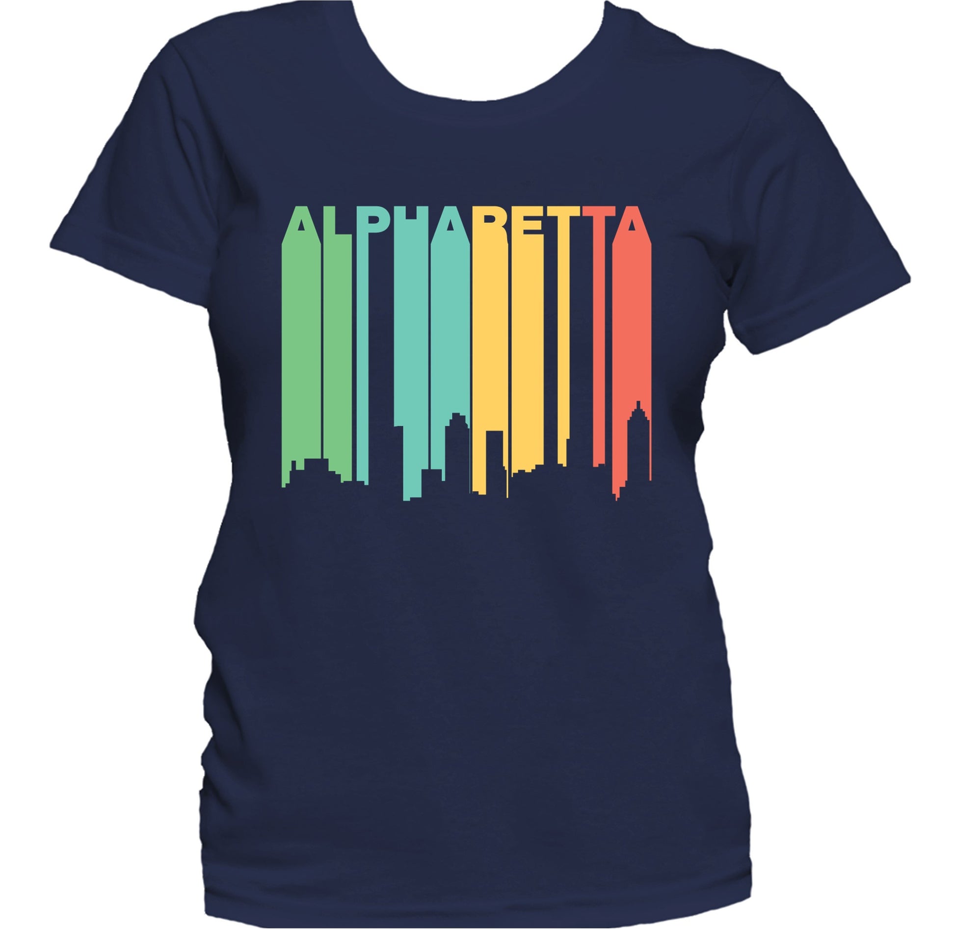 Retro 1970's Style Alpharetta Georgia Skyline Women's T-Shirt