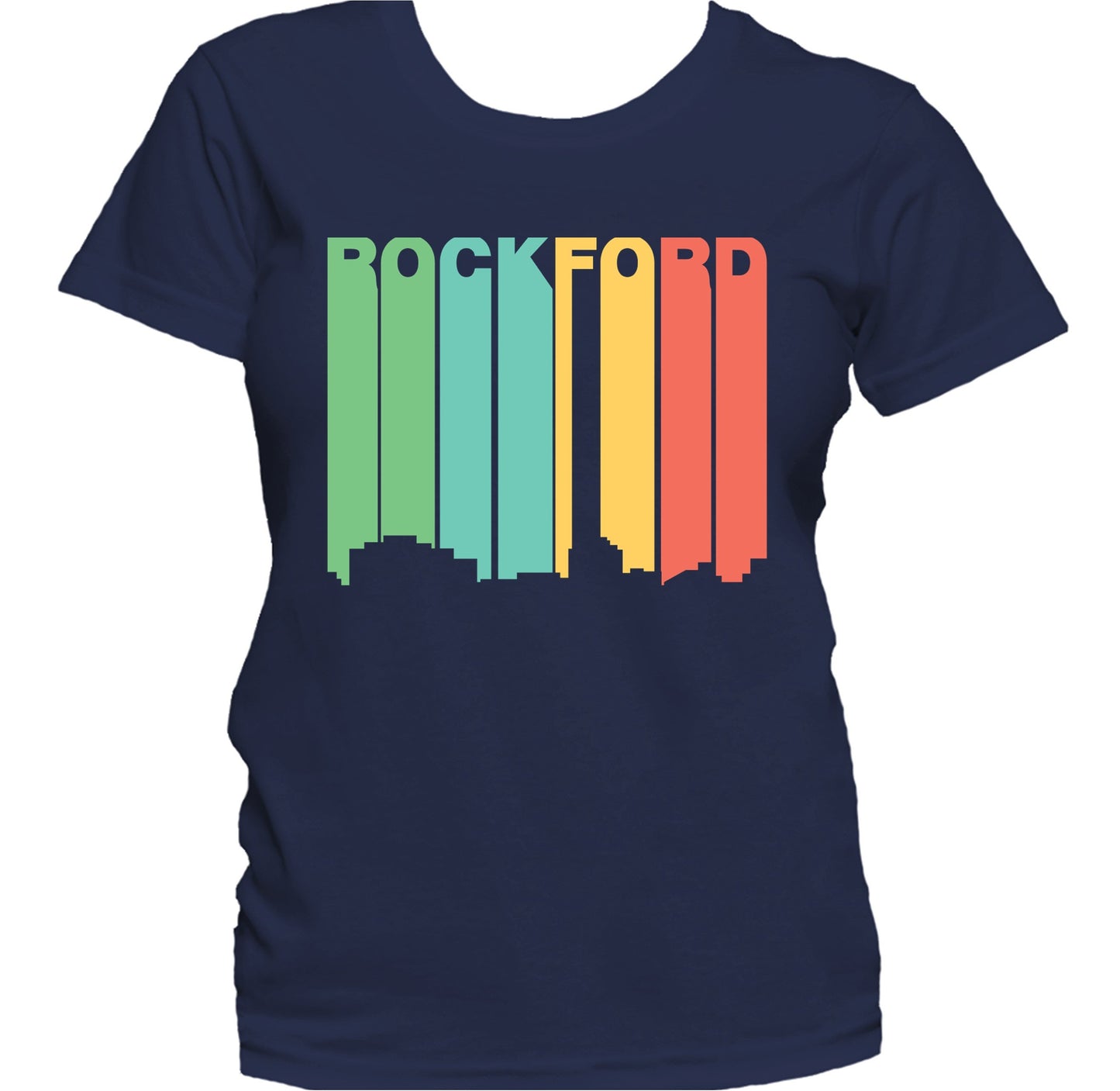 Retro 1970's Style Rockford Illinois Skyline Women's T-Shirt
