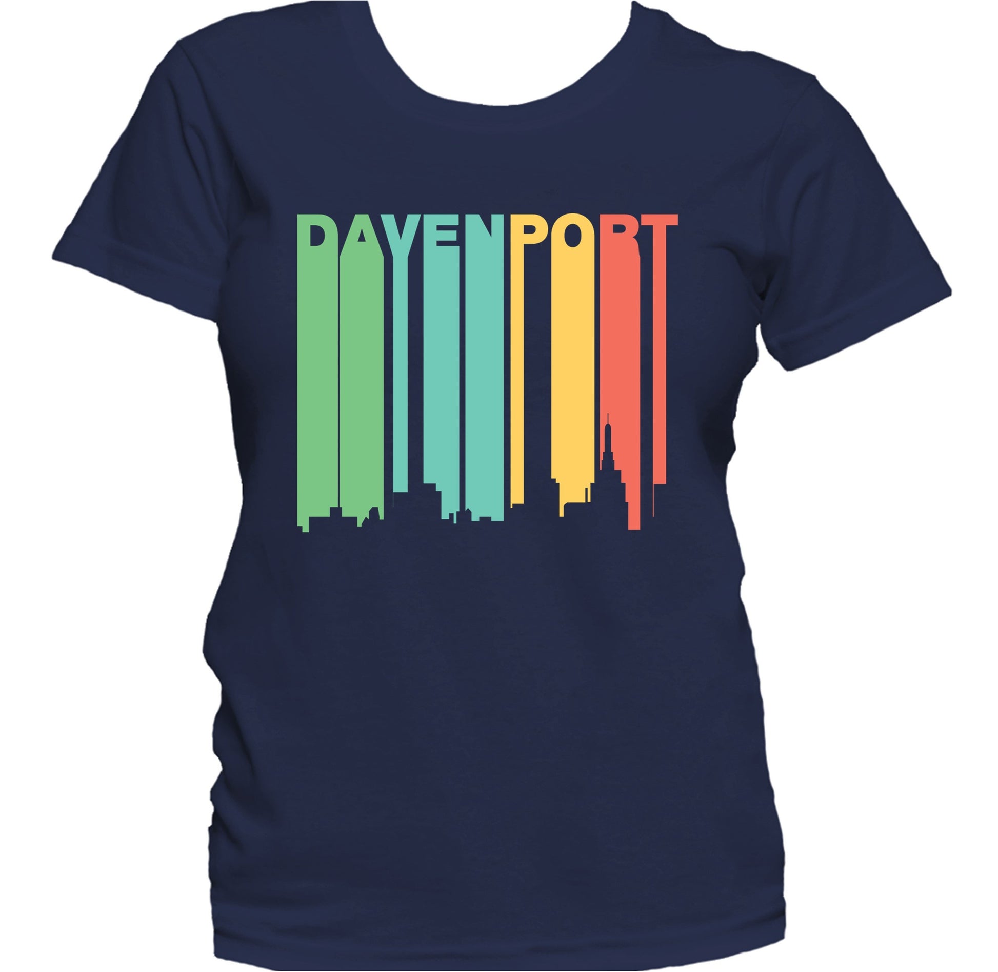 Retro 1970's Style Davenport Iowa Skyline Women's T-Shirt