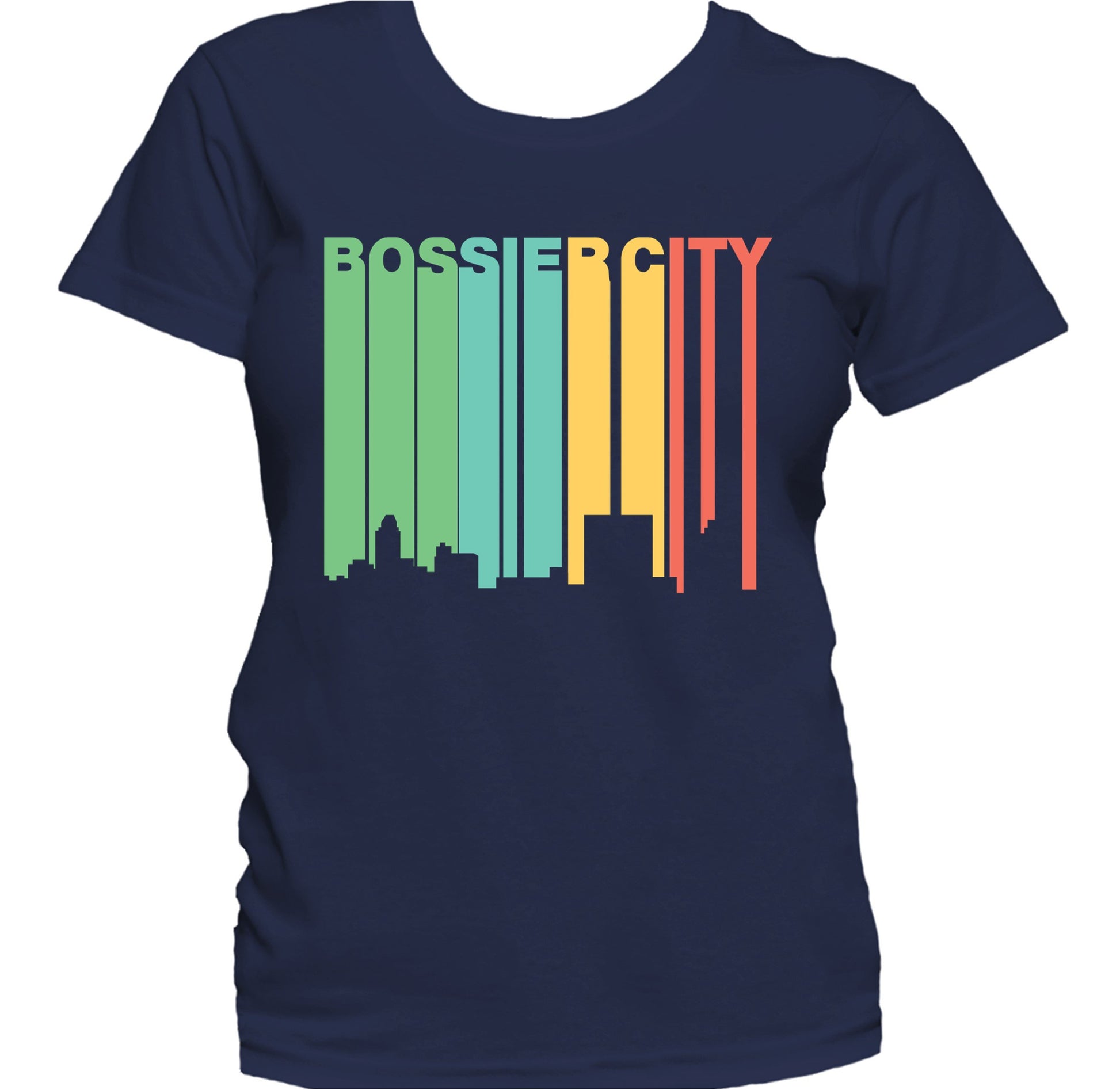 Retro 1970's Style Bossier City Louisiana Skyline Women's T-Shirt