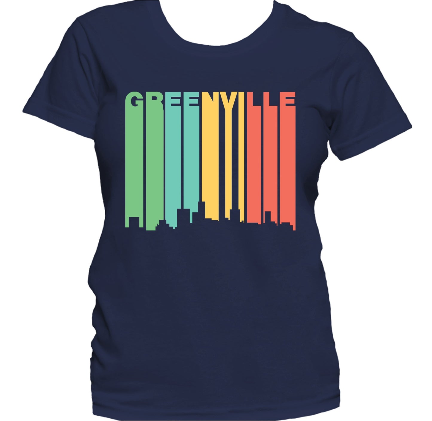 Retro 1970's Style Greenville South Carolina Skyline Women's T-Shirt