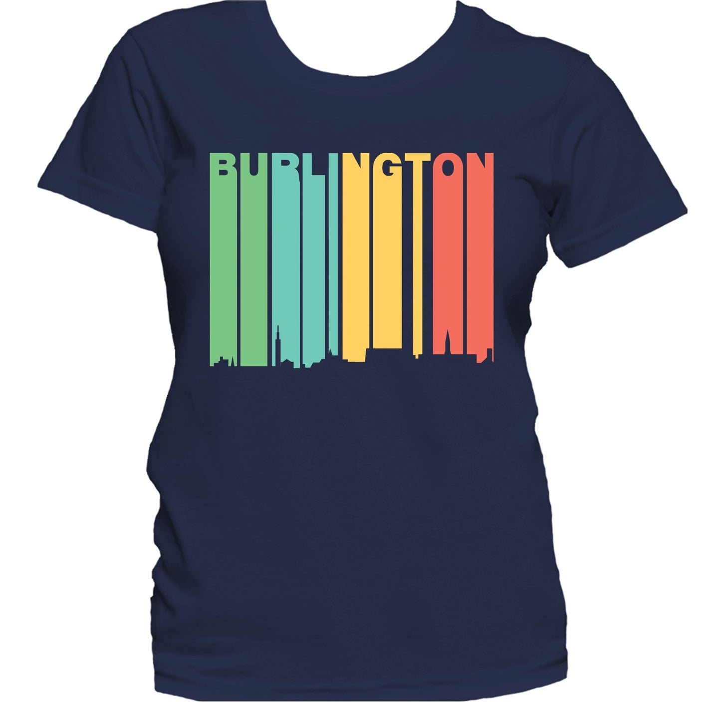 Retro 1970's Style Burlington Vermont Skyline Women's T-Shirt